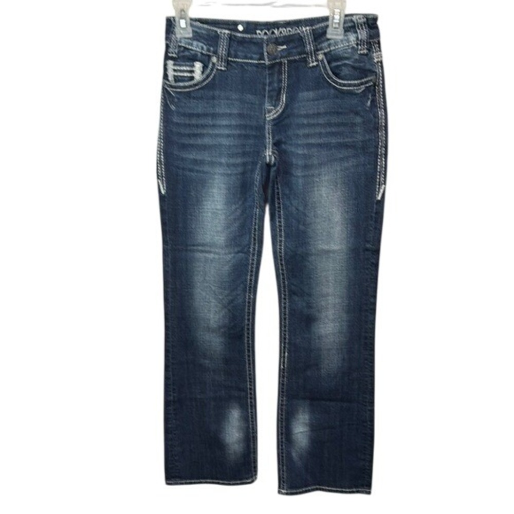 Rock‎ & Roll Riding Jeans Bootcut Embellished Pockets Dark Wash 27x32